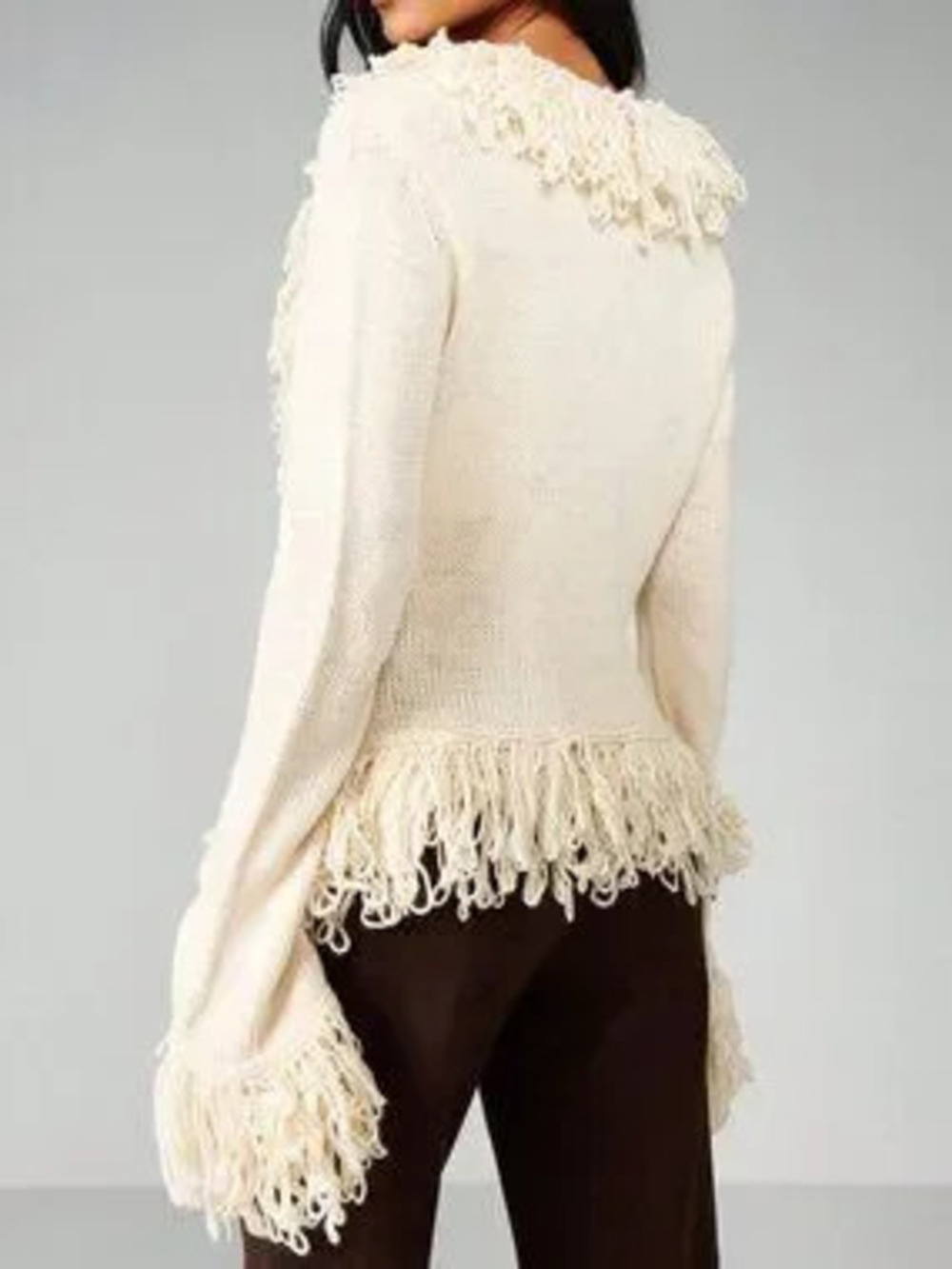 ZARA Apricot Sexy Women's Fringe Detail Deep V Neck Long Sleeve Cardigan Sweater
